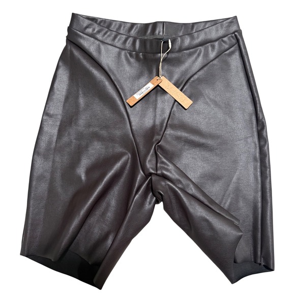 SKIMS Pants - SKIMS Faux Leather Bike Shorts Soot Brown High Waisted Small Athleisure 90s